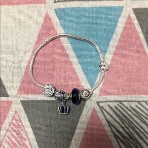 Silver Bracelet with Blue and Silver Charms